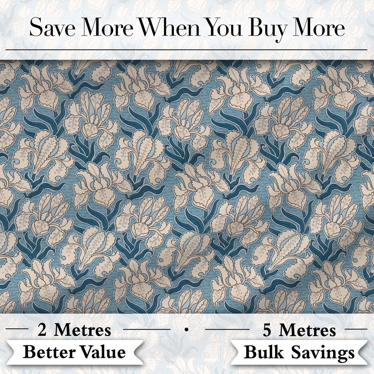 Classic Blue Botanical Floral Vintage Seamless Pattern Digital Print Fabric by the Metre UK Sewing Quilting Textile
