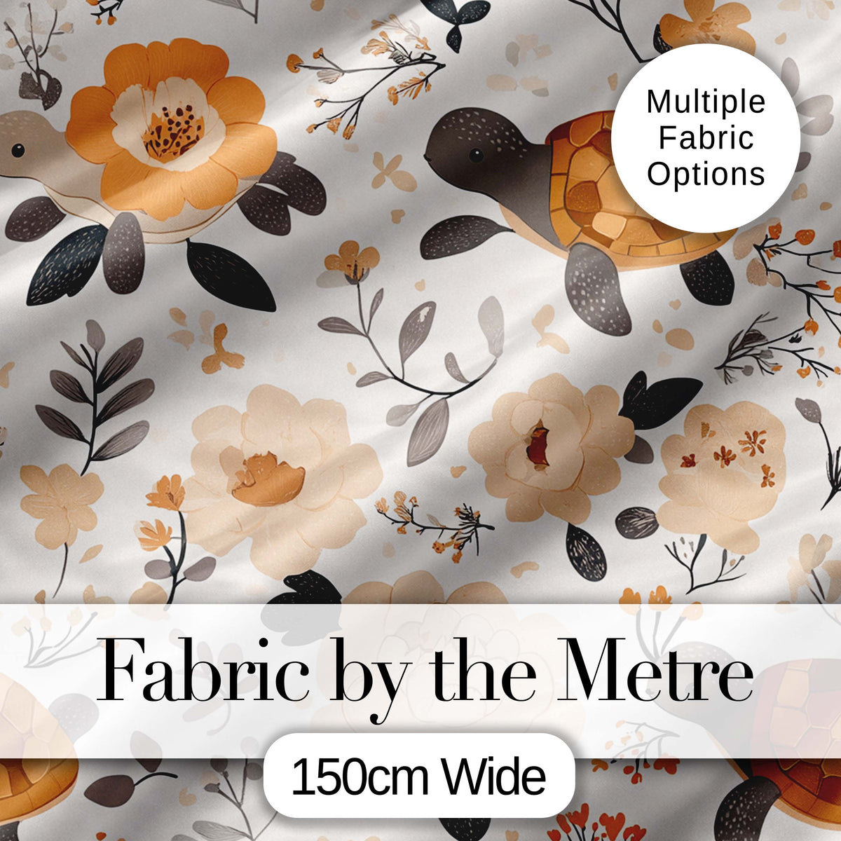 Cute Turtle Floral Neutral Boho Seamless Pattern Digital Print Fabric by the Metre UK Sewing Quilting Textile