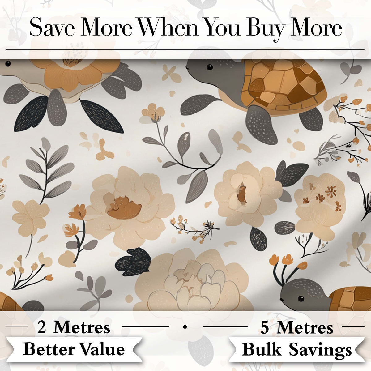 Cute Turtle Floral Neutral Boho Seamless Pattern Digital Print Fabric by the Metre UK Sewing Quilting Textile
