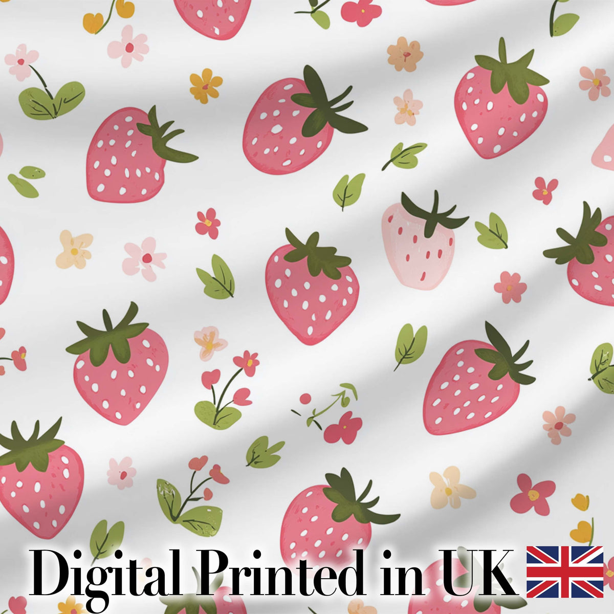 Sweet Strawberry Floral Cute Seamless Pattern Digital Print Fabric by the Metre UK Sewing Quilting Textile