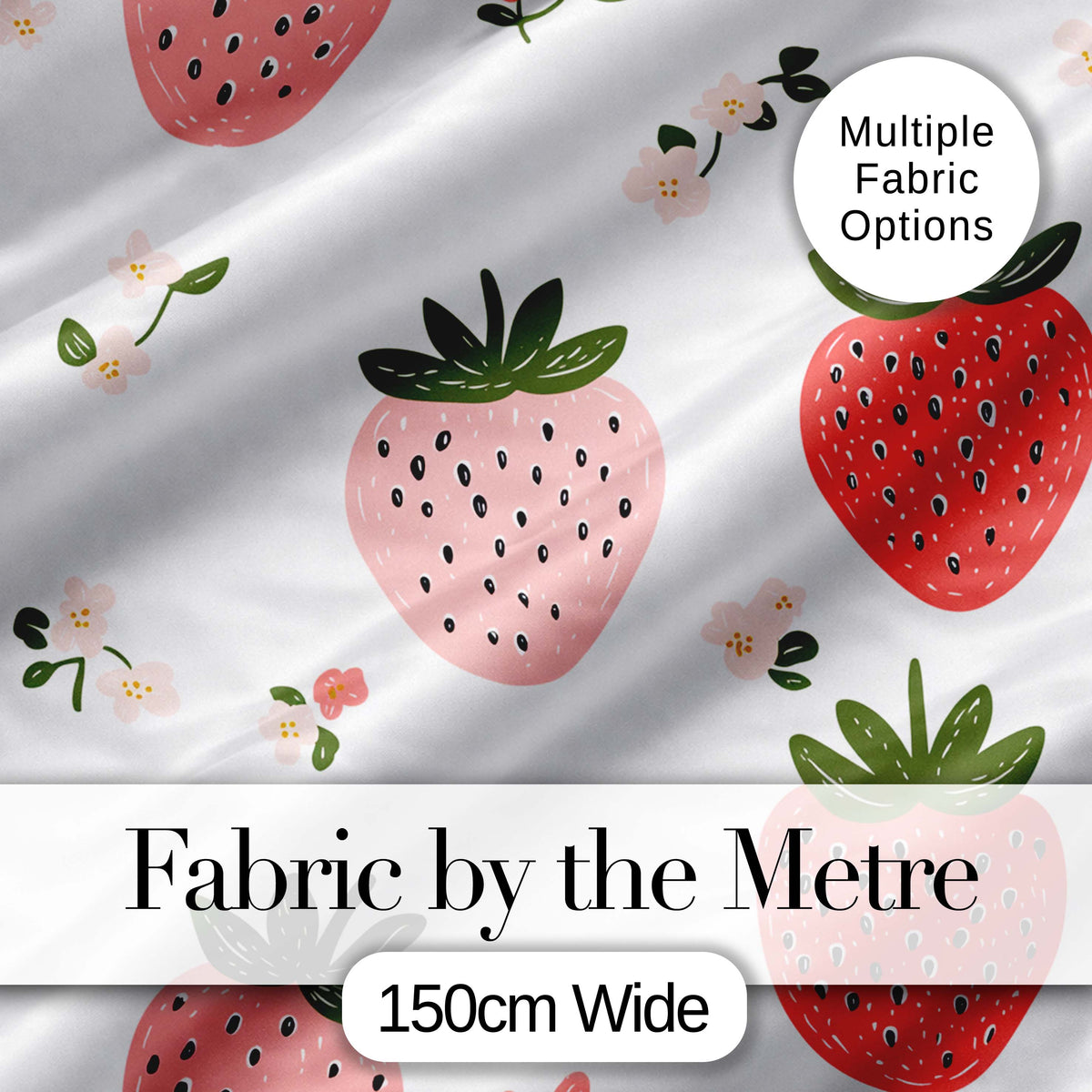 Cute Strawberry Blossom Soft Pastel Seamless Pattern Digital Print Fabric by the Metre UK Sewing Quilting Textile