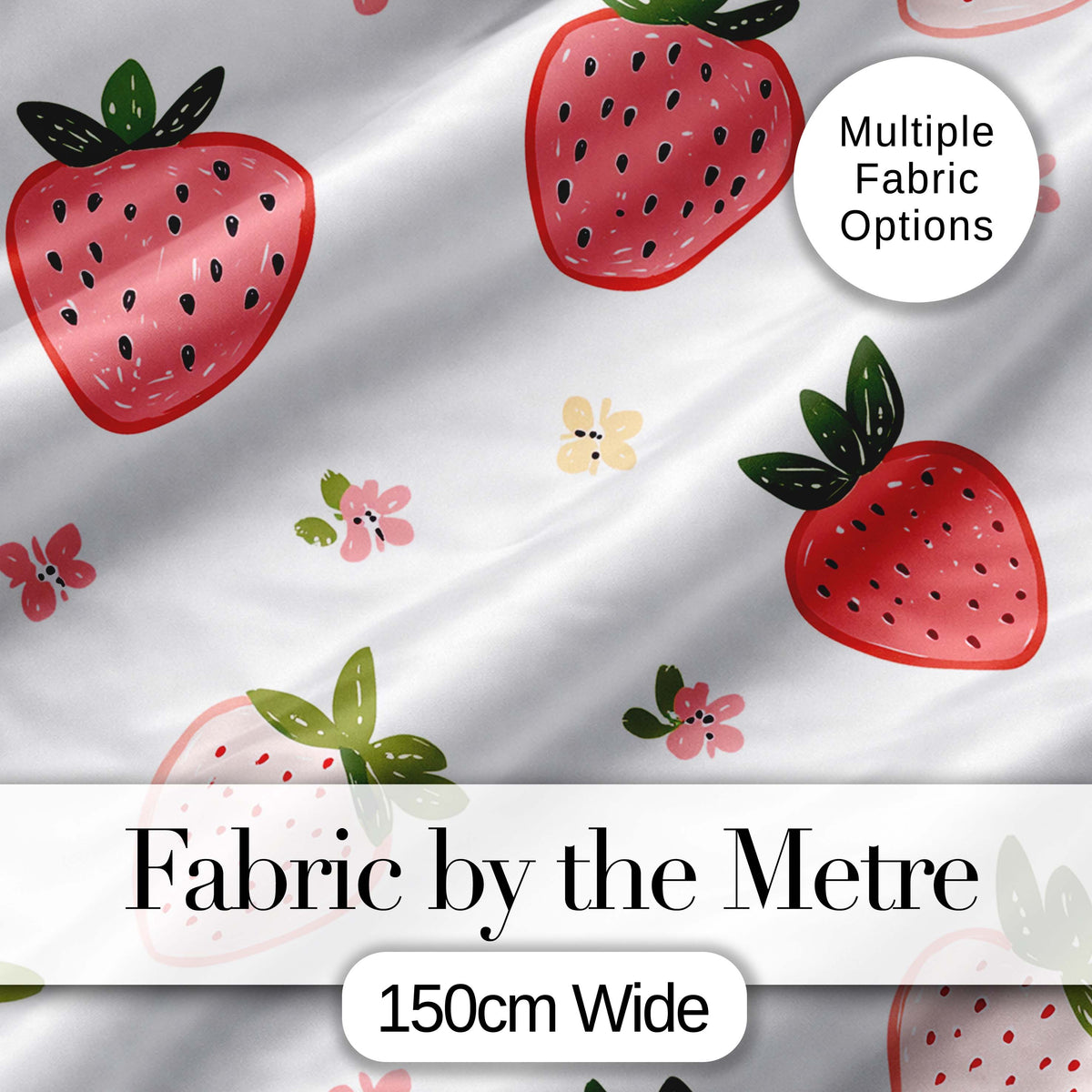Cute Strawberry Minimal Floral Soft Seamless Pattern Digital Print Fabric by the Metre UK Sewing Quilting Textile
