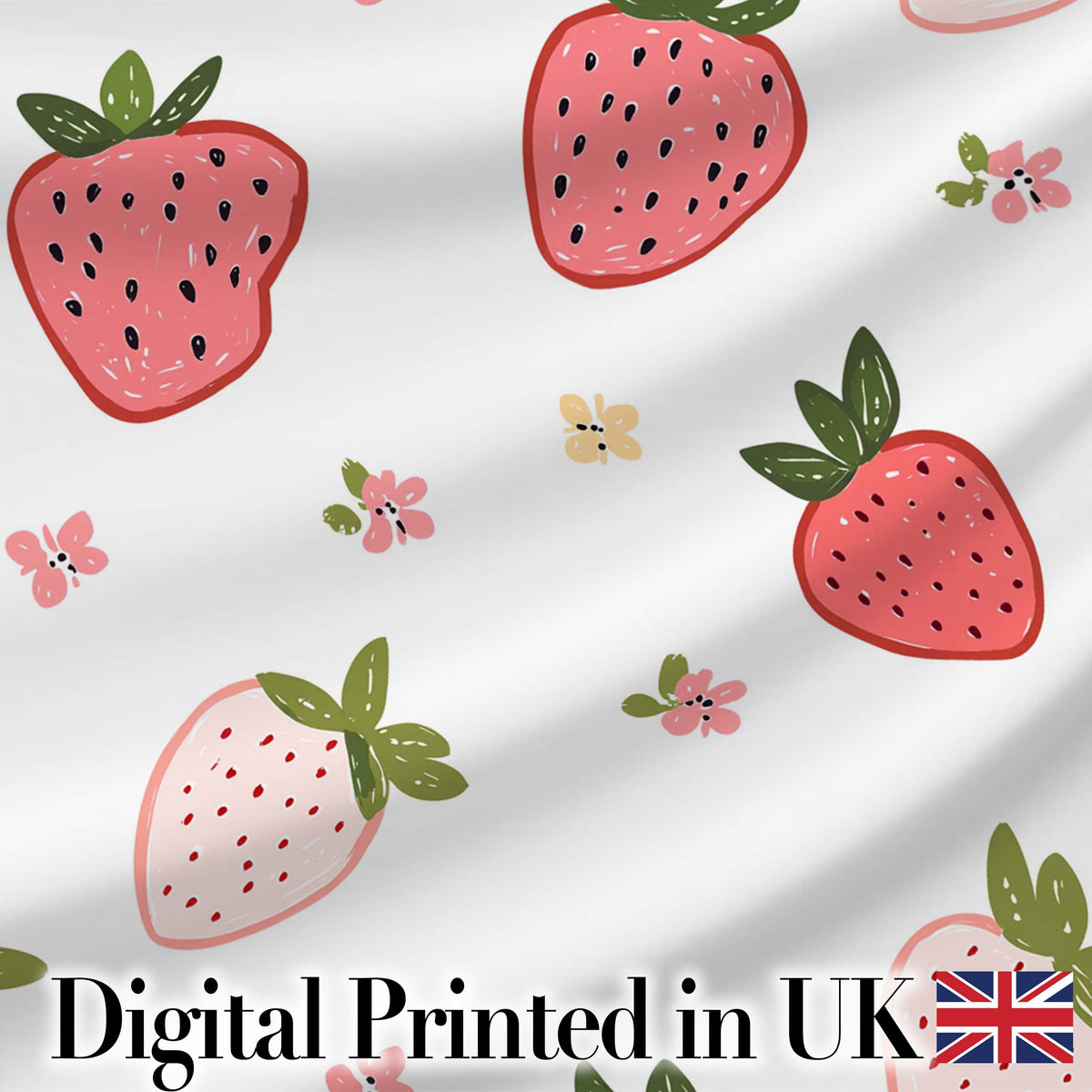 Cute Strawberry Minimal Floral Soft Seamless Pattern Digital Print Fabric by the Metre UK Sewing Quilting Textile
