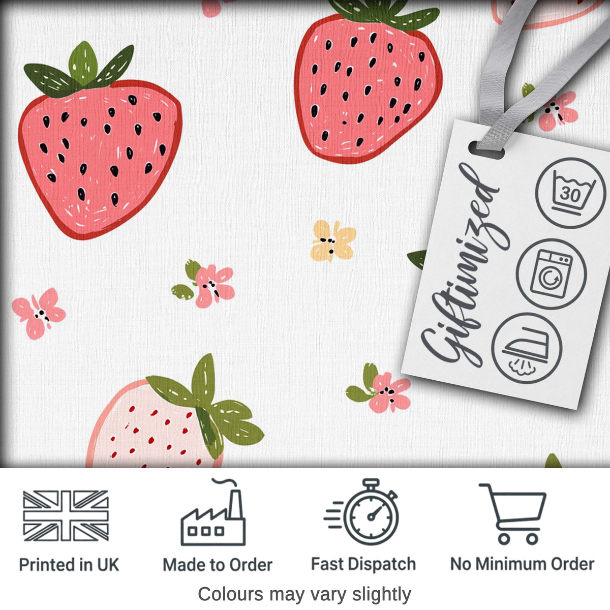 Cute Strawberry Minimal Floral Soft Seamless Pattern Digital Print Fabric by the Metre UK Sewing Quilting Textile