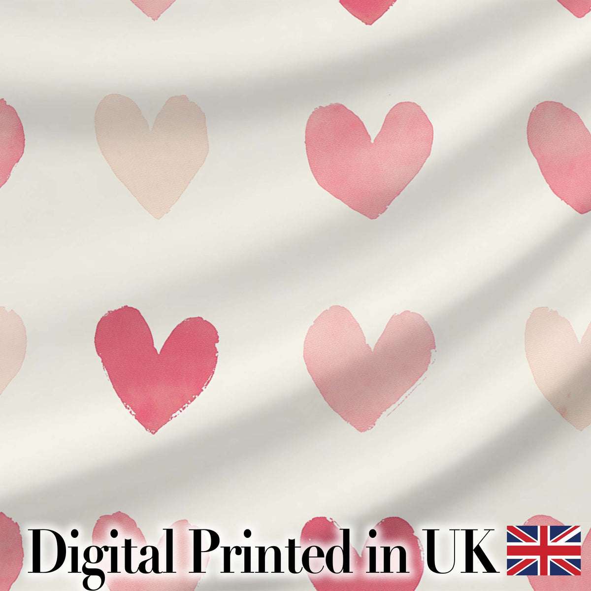 Soft Watercolor Pink Hearts Romantic Seamless Pattern Digital Print Fabric by the Metre UK Sewing Quilting Textile