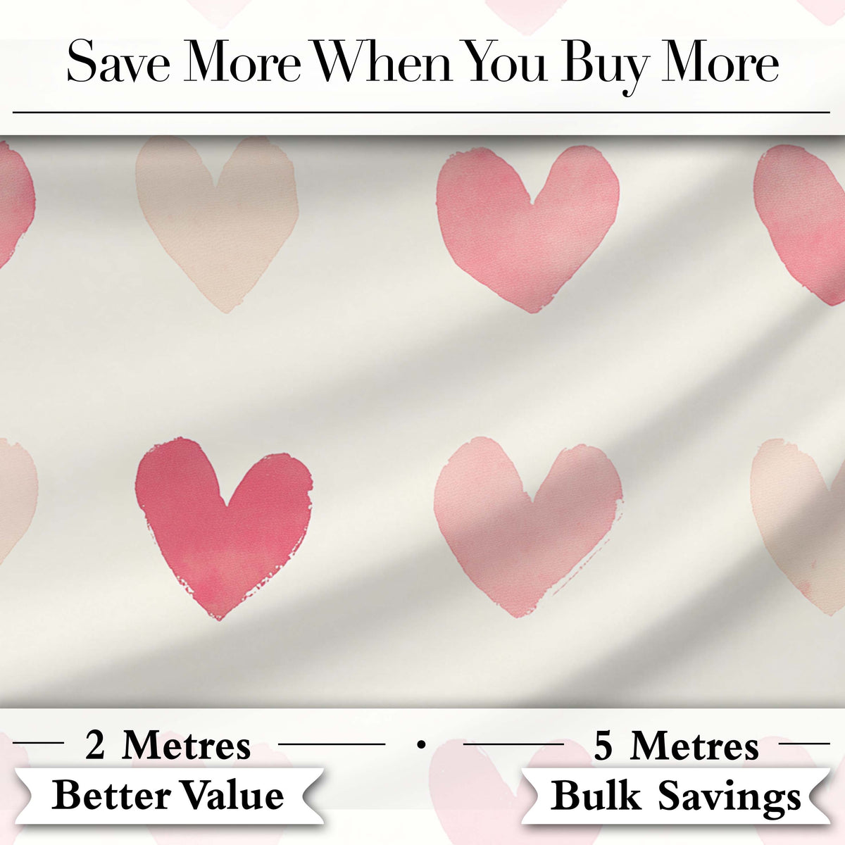 Soft Watercolor Pink Hearts Romantic Seamless Pattern Digital Print Fabric by the Metre UK Sewing Quilting Textile