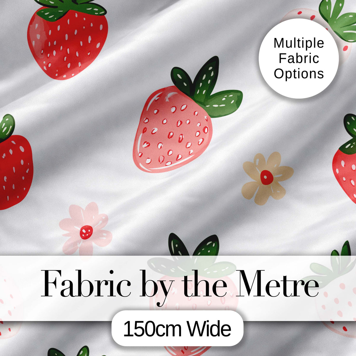 Cute Strawberry Floral Sweet Pastel Seamless Pattern Digital Print Fabric by the Metre UK Sewing Quilting Textile