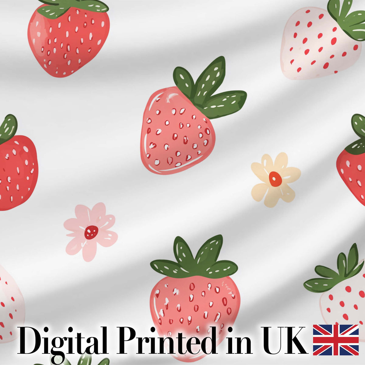 Cute Strawberry Floral Sweet Pastel Seamless Pattern Digital Print Fabric by the Metre UK Sewing Quilting Textile