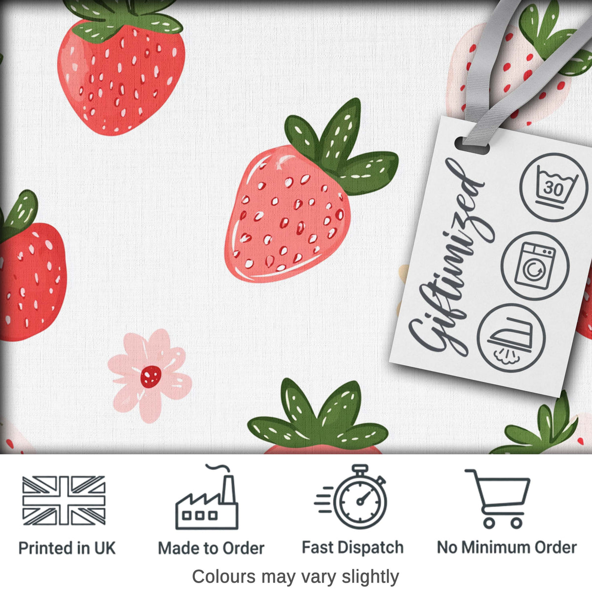 Cute Strawberry Floral Sweet Pastel Seamless Pattern Digital Print Fabric by the Metre UK Sewing Quilting Textile