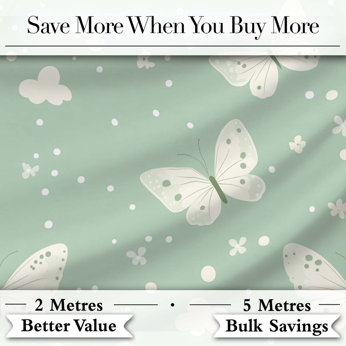 Mint Green Butterfly Soft Dreamy Seamless Pattern Digital Print Fabric by the Metre UK Sewing Quilting Textile