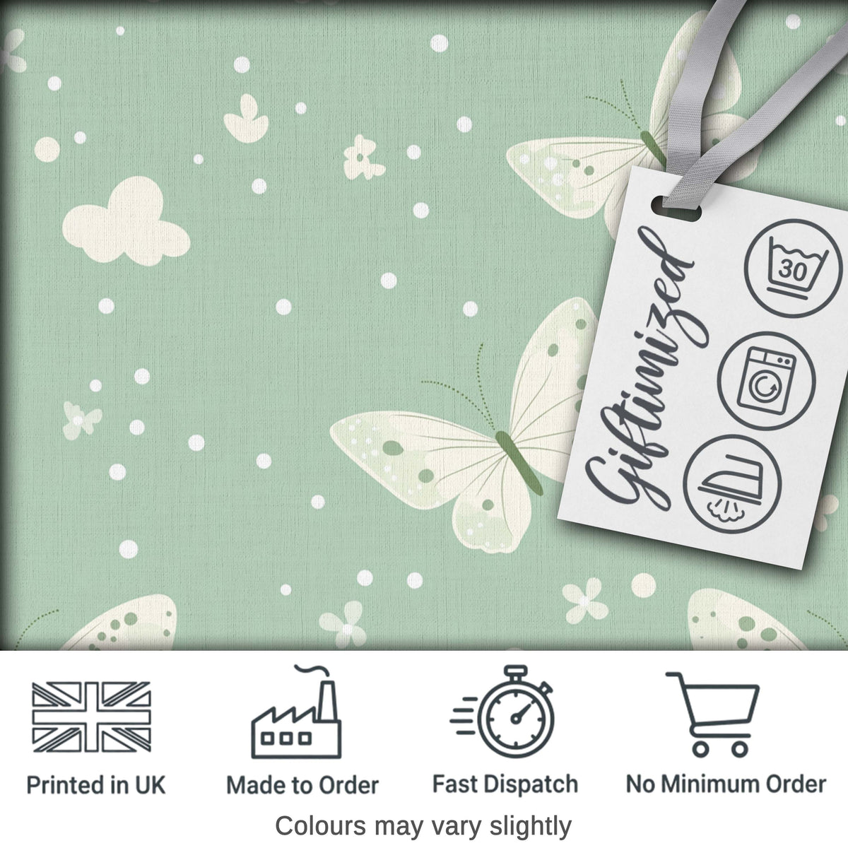 Mint Green Butterfly Soft Dreamy Seamless Pattern Digital Print Fabric by the Metre UK Sewing Quilting Textile