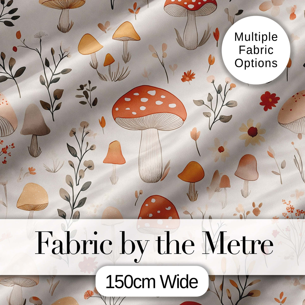 Whimsical Forest Mushroom Botanical Soft Seamless Pattern Digital Print Fabric by the Metre UK Sewing Quilting Textile