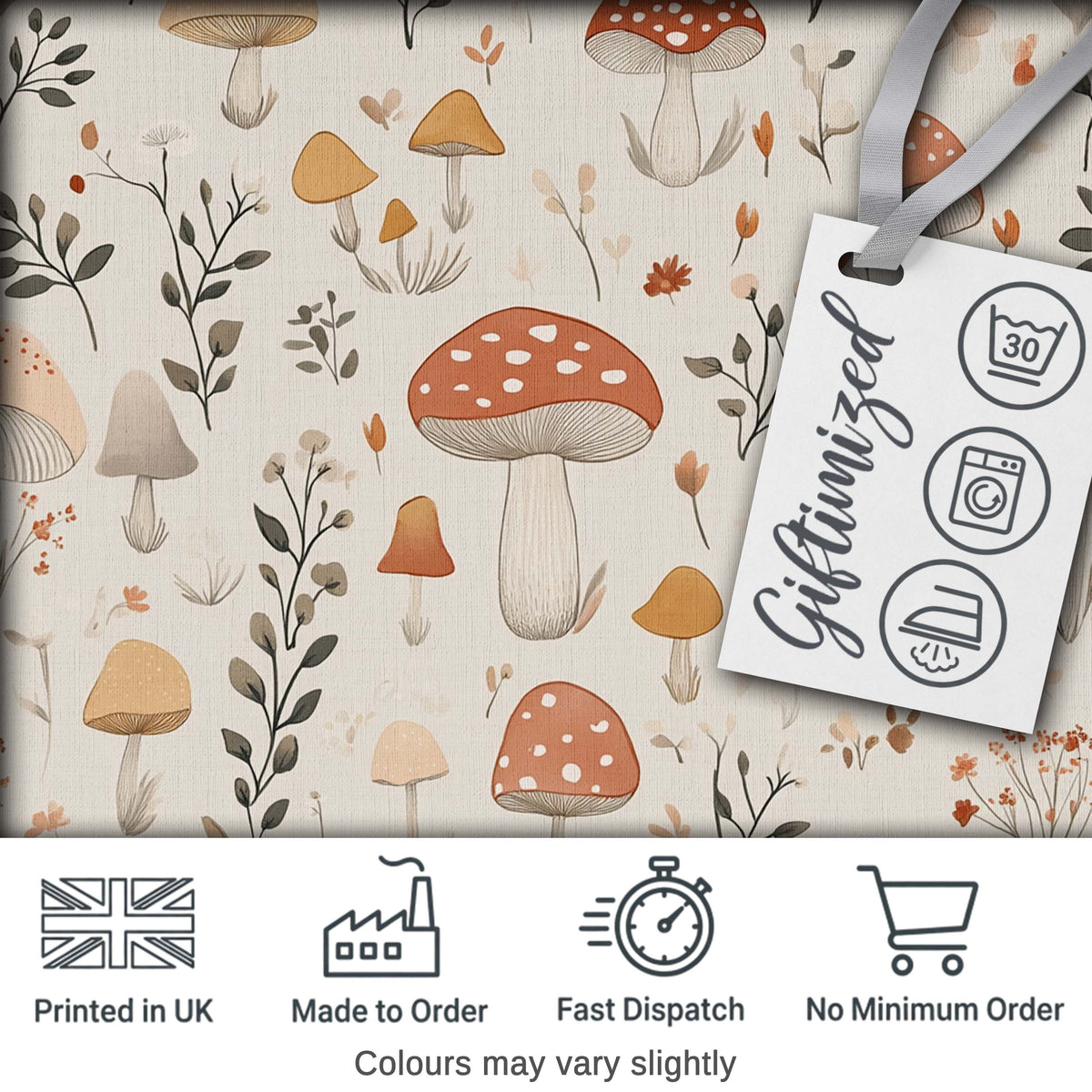 Whimsical Forest Mushroom Botanical Soft Seamless Pattern Digital Print Fabric by the Metre UK Sewing Quilting Textile