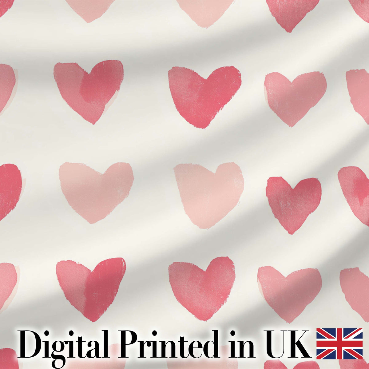Watercolor Pink Heart Valentines Seamless Pattern Digital Print Fabric by the Metre UK Sewing Quilting Textile