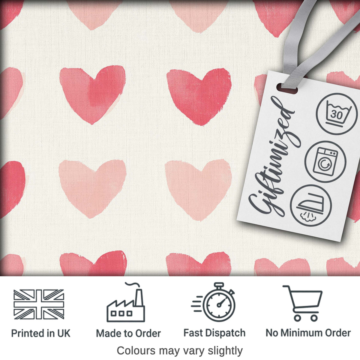 Watercolor Pink Heart Valentines Seamless Pattern Digital Print Fabric by the Metre UK Sewing Quilting Textile