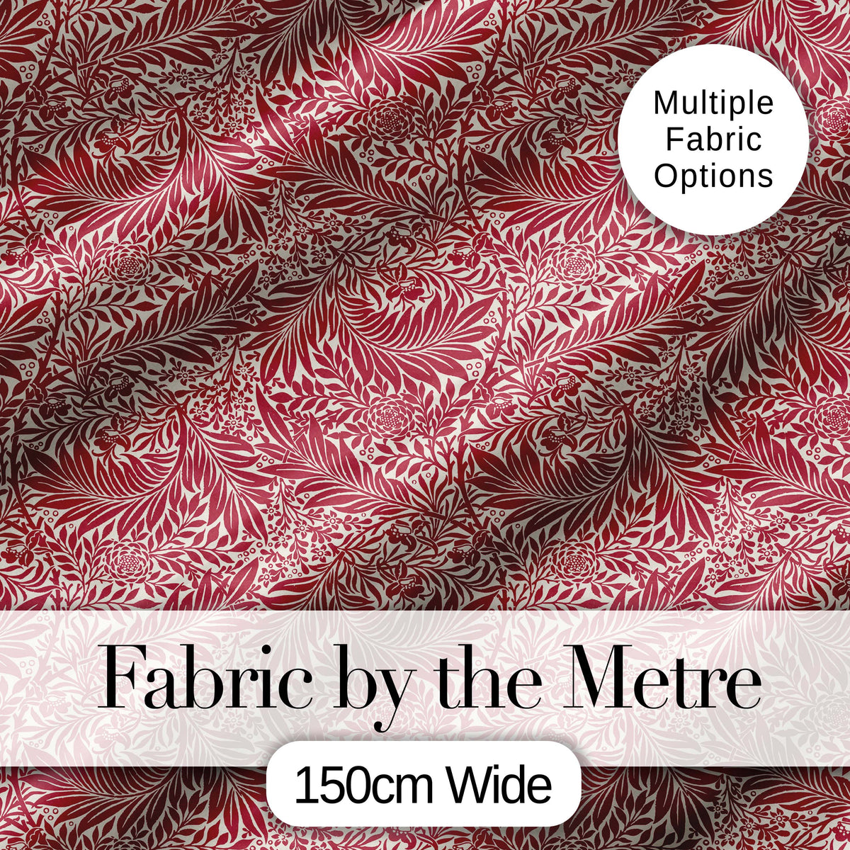 Elegant Red Botanical Floral Classic Seamless Pattern Digital Print Fabric by the Metre UK Sewing Quilting Textile