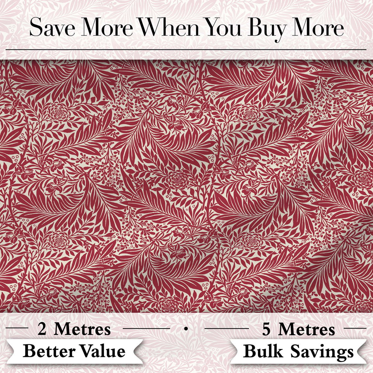 Elegant Red Botanical Floral Classic Seamless Pattern Digital Print Fabric by the Metre UK Sewing Quilting Textile