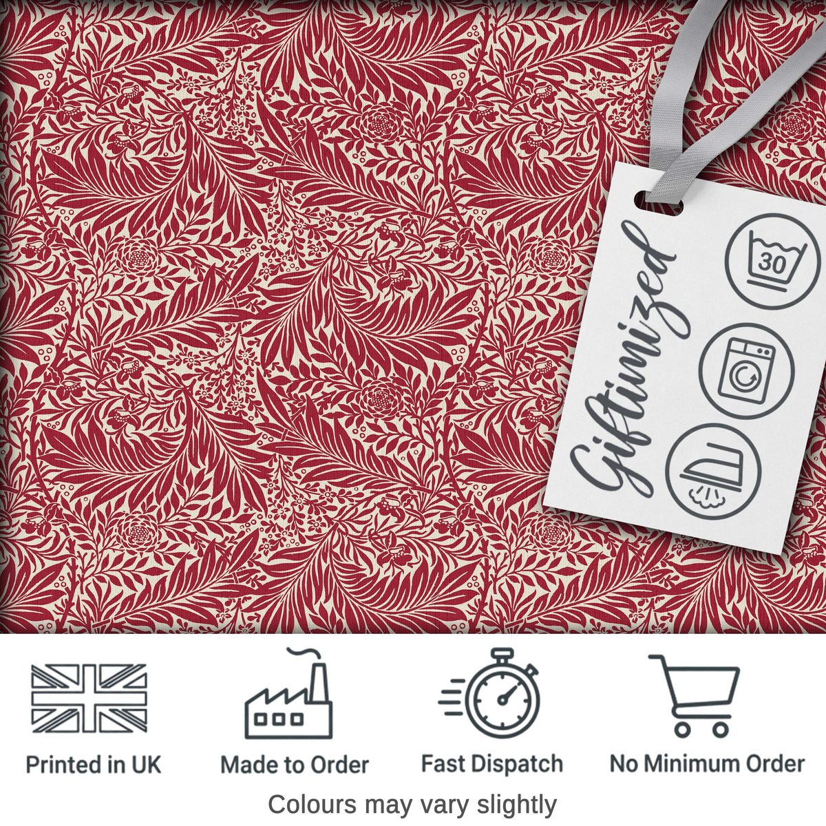 Elegant Red Botanical Floral Classic Seamless Pattern Digital Print Fabric by the Metre UK Sewing Quilting Textile