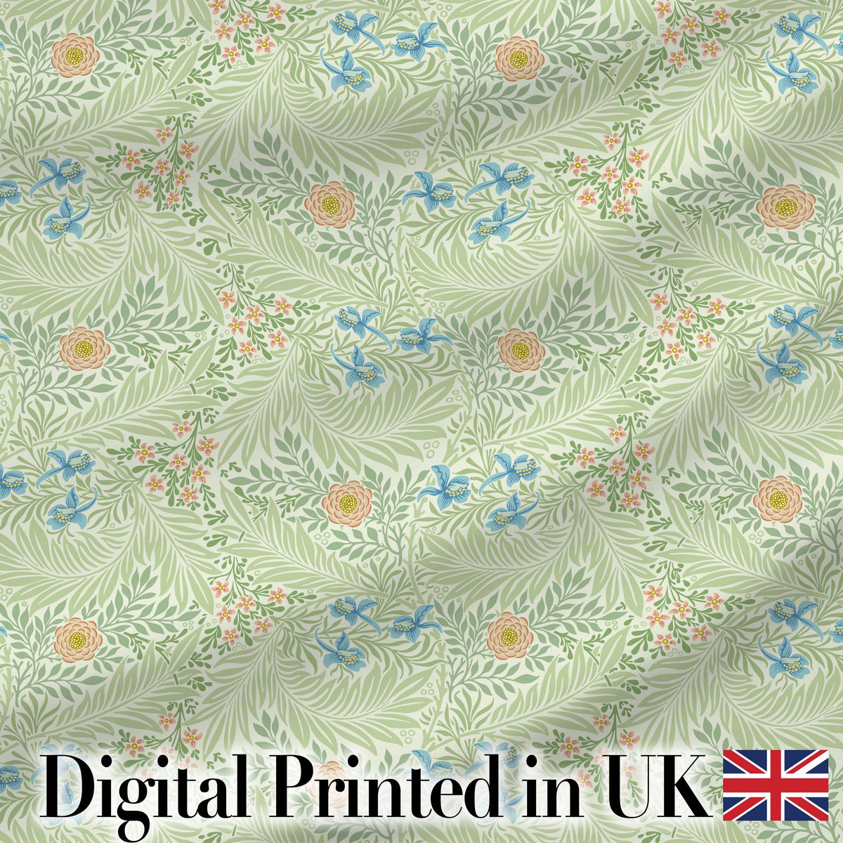 Soft Green Floral Bird Garden Seamless Pattern Digital Print Fabric by the Metre UK Sewing Quilting Textile
