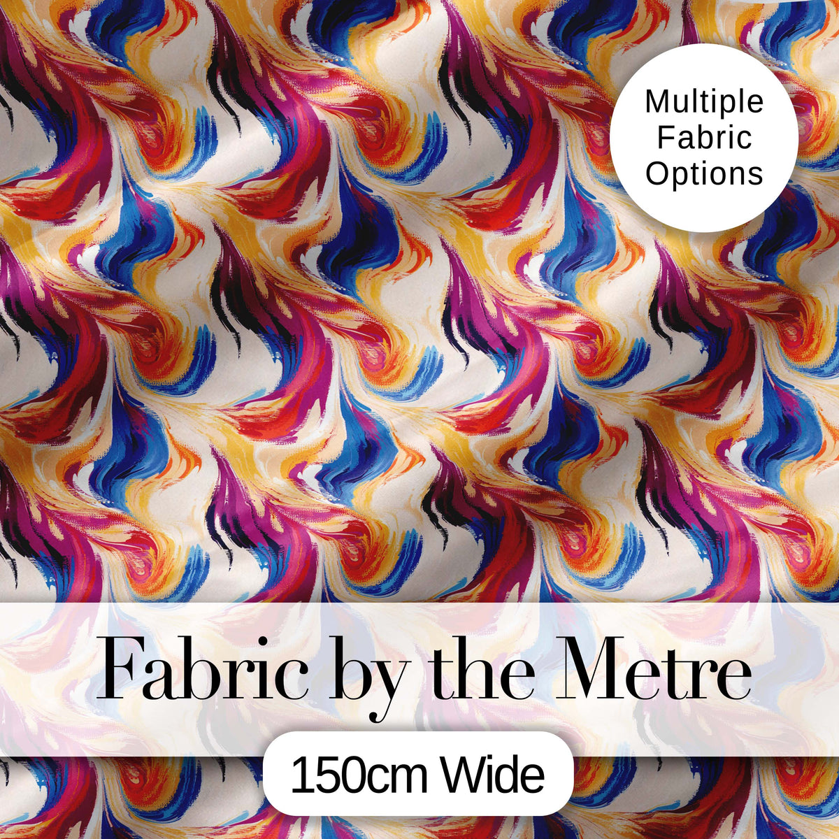 Vibrant Multicolor Fluid Abstract Waves Seamless Pattern Digital Print Fabric by the Metre UK Sewing Quilting Textile