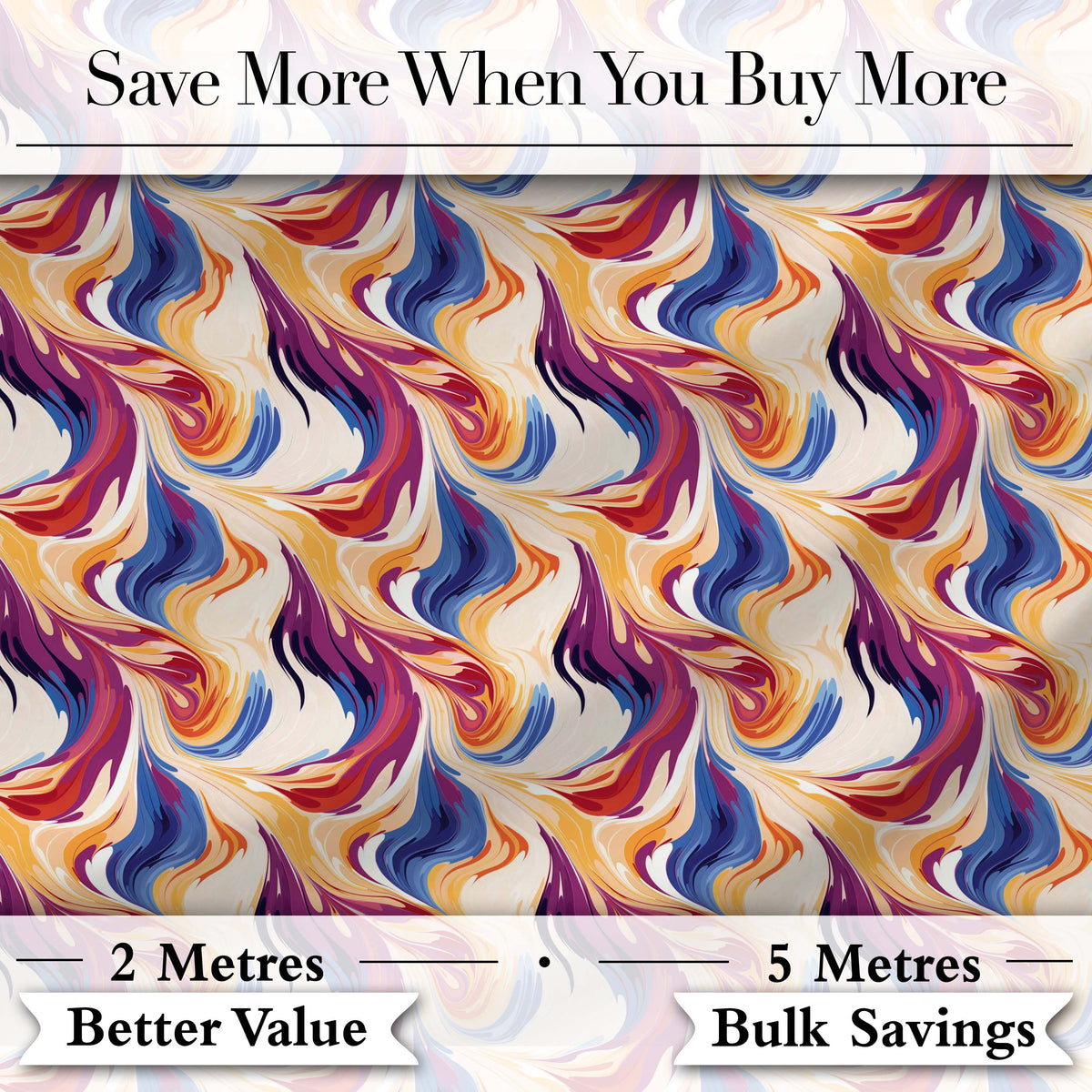Vibrant Multicolor Fluid Abstract Waves Seamless Pattern Digital Print Fabric by the Metre UK Sewing Quilting Textile
