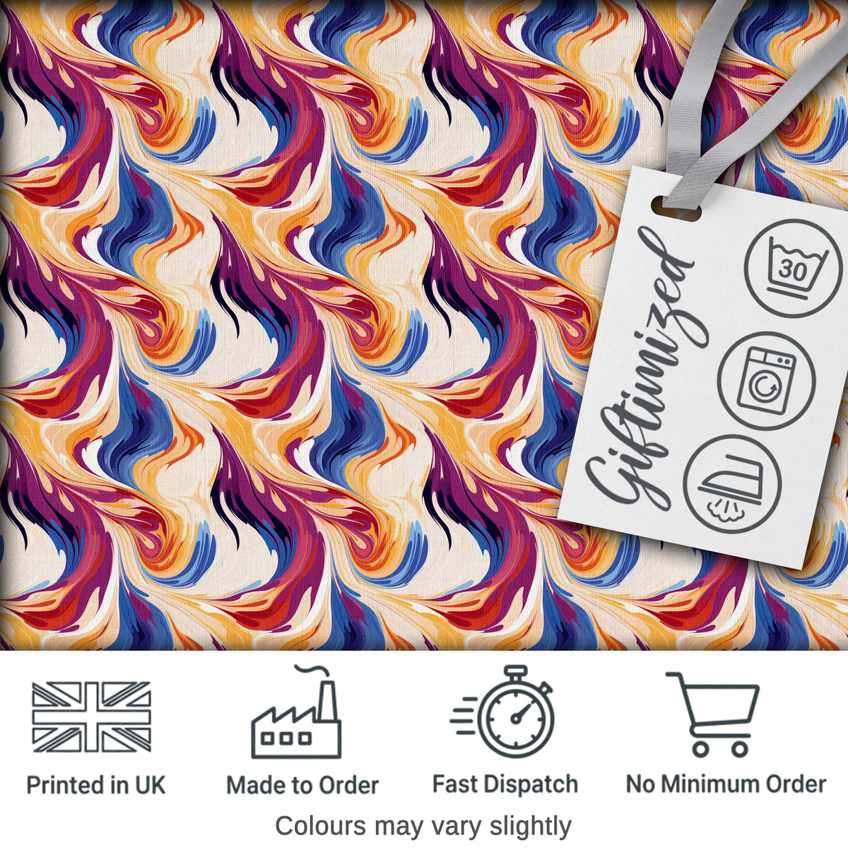 Vibrant Multicolor Fluid Abstract Waves Seamless Pattern Digital Print Fabric by the Metre UK Sewing Quilting Textile