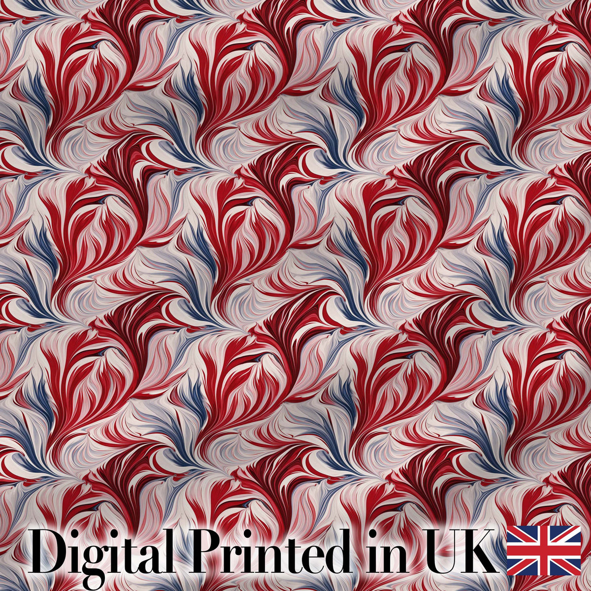 Red White Blue Fluid Marble Seamless Pattern Digital Print Fabric by the Metre UK Sewing Quilting Textile