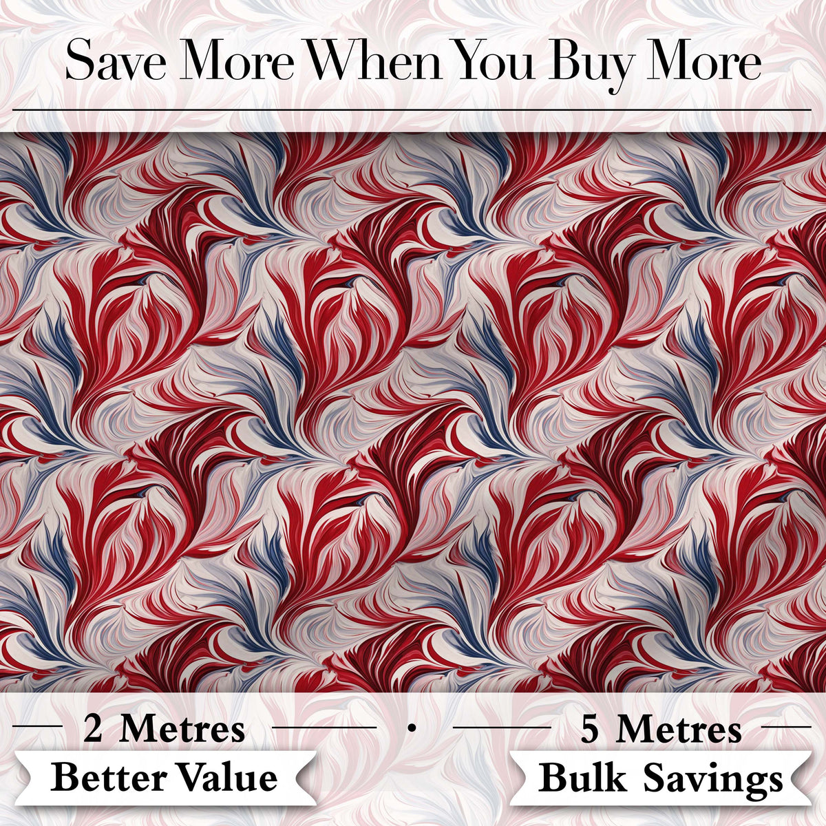 Red White Blue Fluid Marble Seamless Pattern Digital Print Fabric by the Metre UK Sewing Quilting Textile