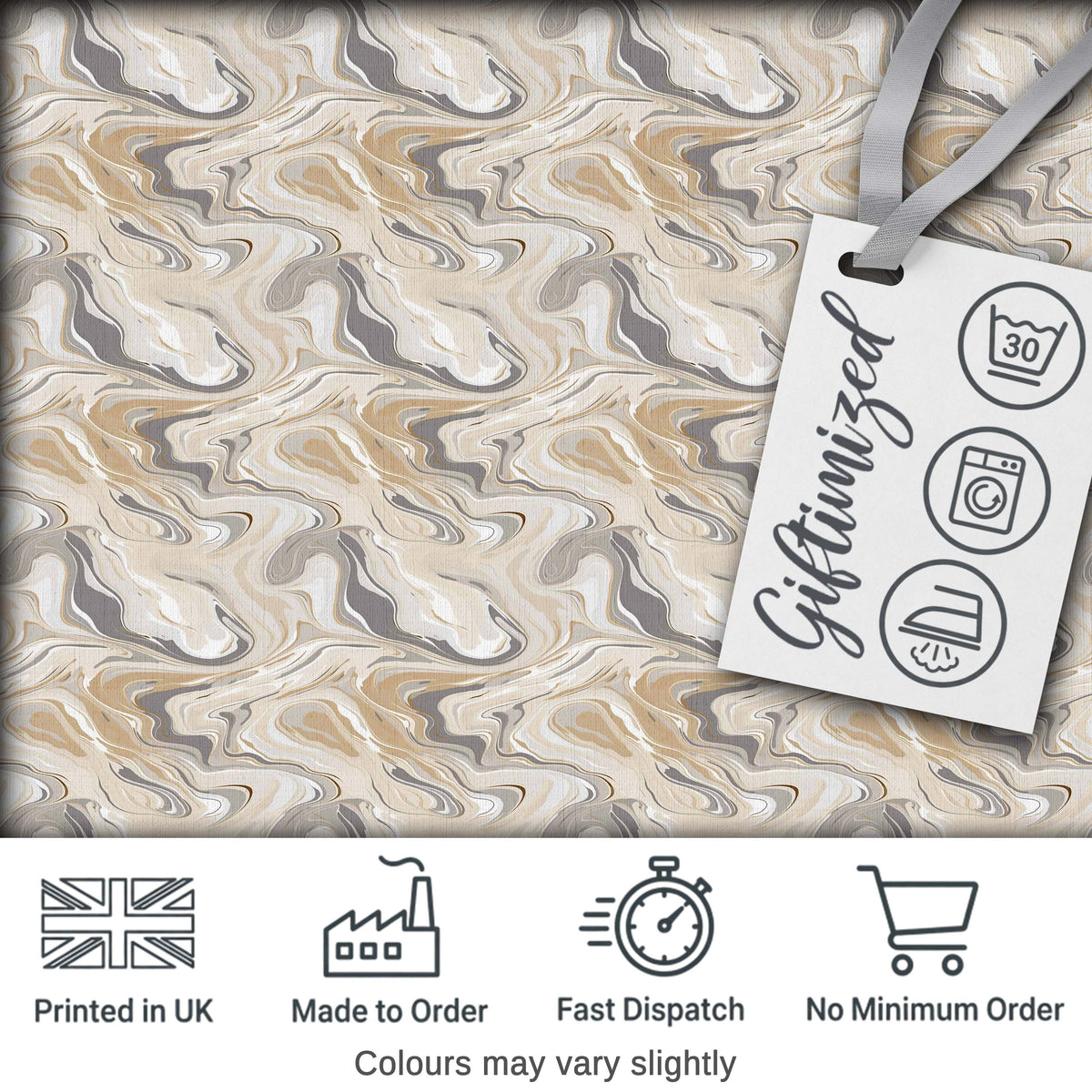 Soft Grey Beige Marble Flow Seamless Pattern Digital Print Fabric by the Metre UK Sewing Quilting Textile