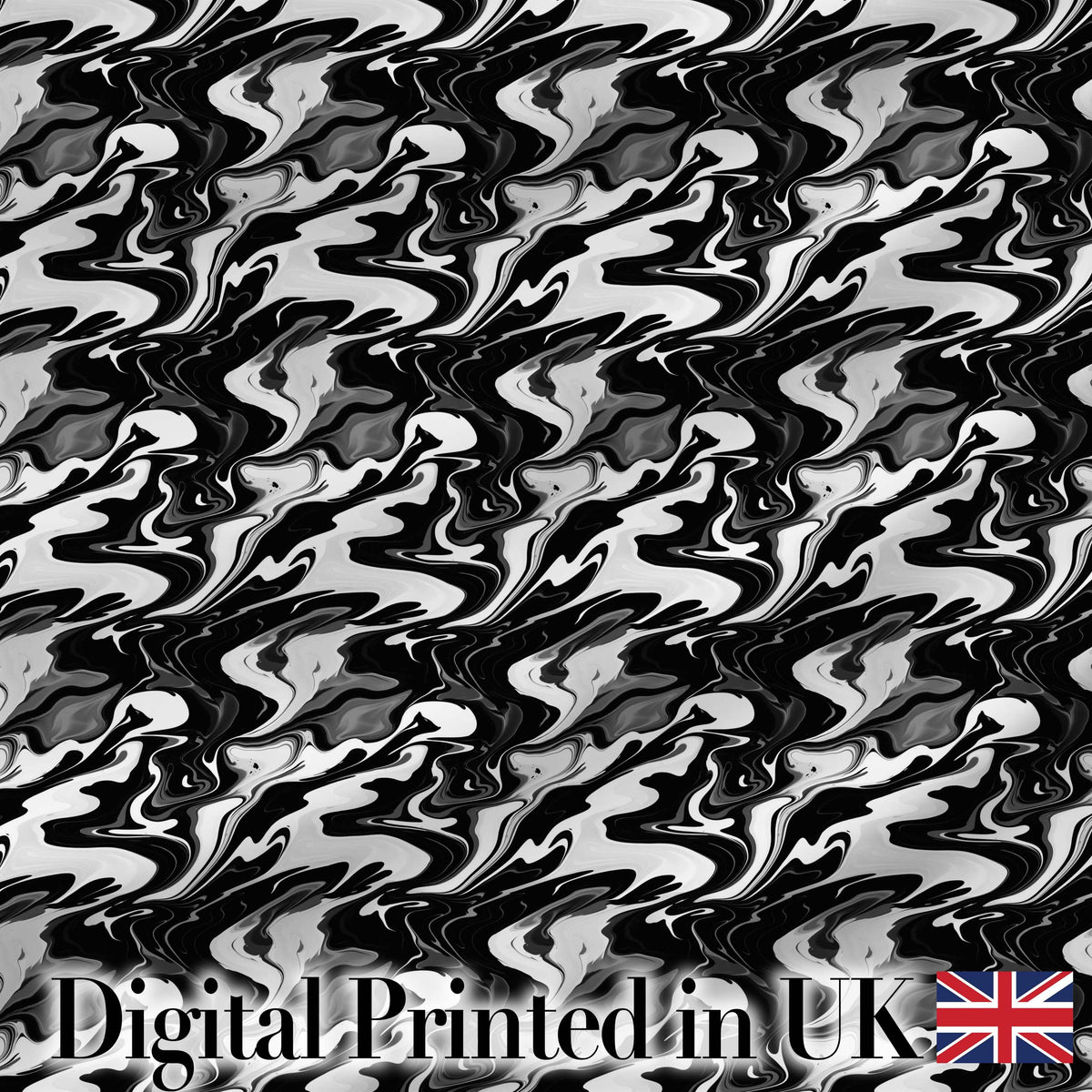 Monochrome Black White Liquid Marble Seamless Pattern Digital Print Fabric by the Metre UK Sewing Quilting Textile