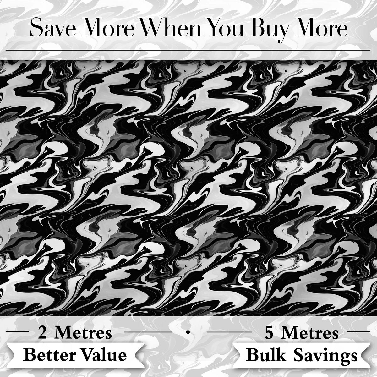 Monochrome Black White Liquid Marble Seamless Pattern Digital Print Fabric by the Metre UK Sewing Quilting Textile