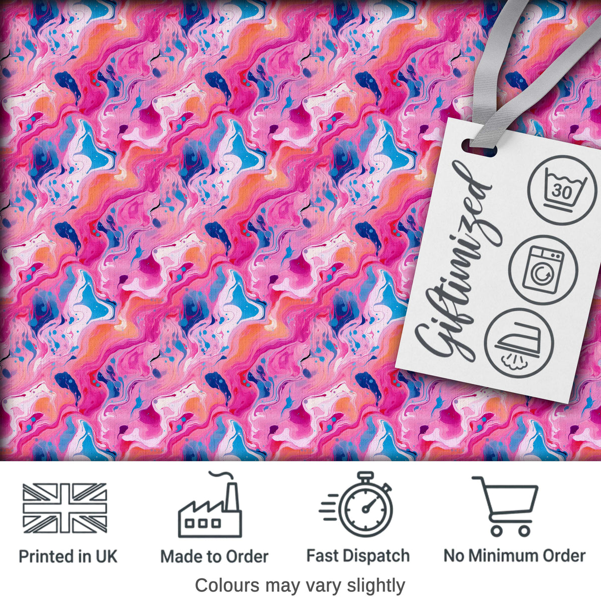 Vibrant Pink Blue Abstract Fluid Marble Seamless Pattern Digital Print Fabric by the Metre UK Sewing Quilting Textile