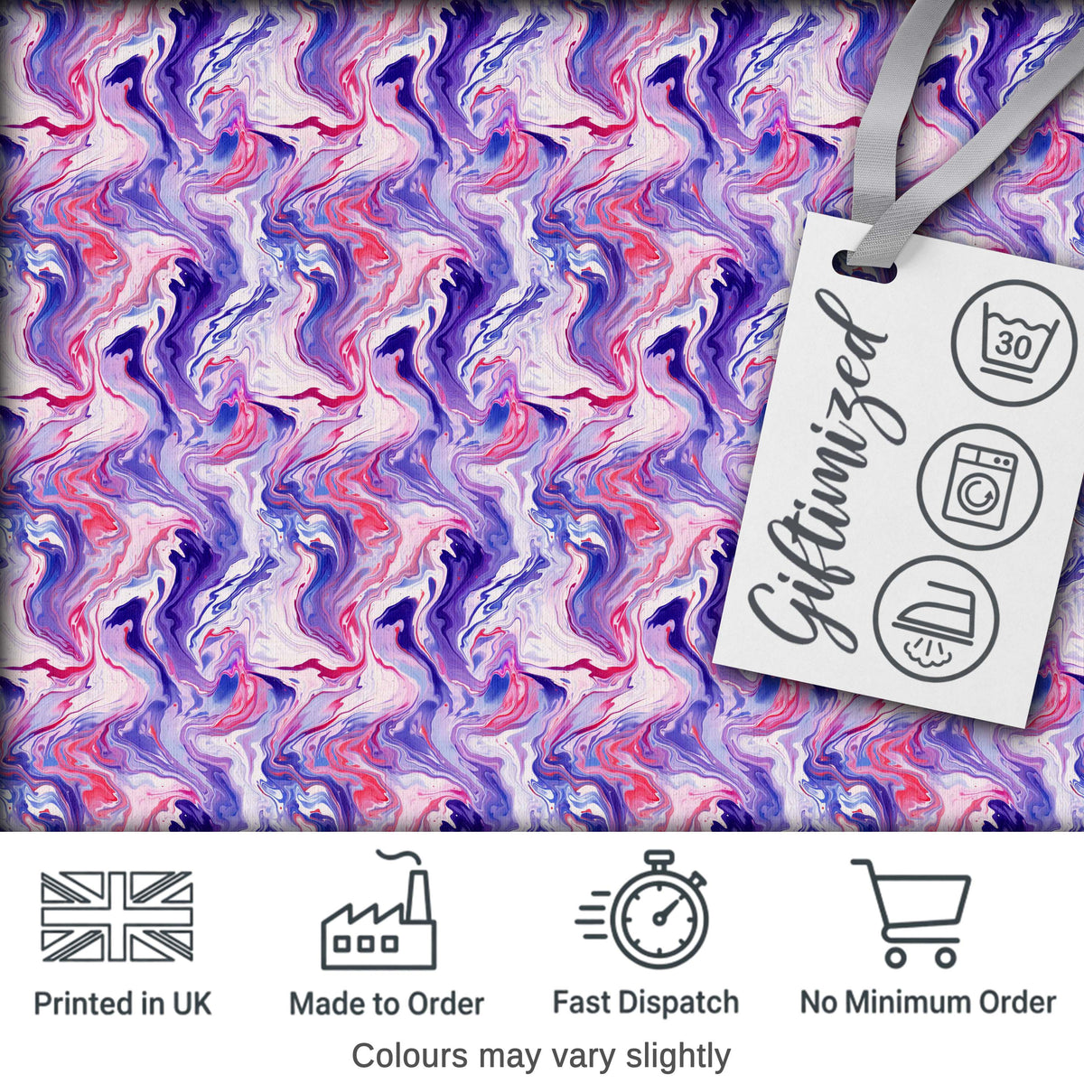 Purple Pink Liquid Marble Swirl Seamless Pattern Digital Print Fabric by the Metre UK Sewing Quilting Textile