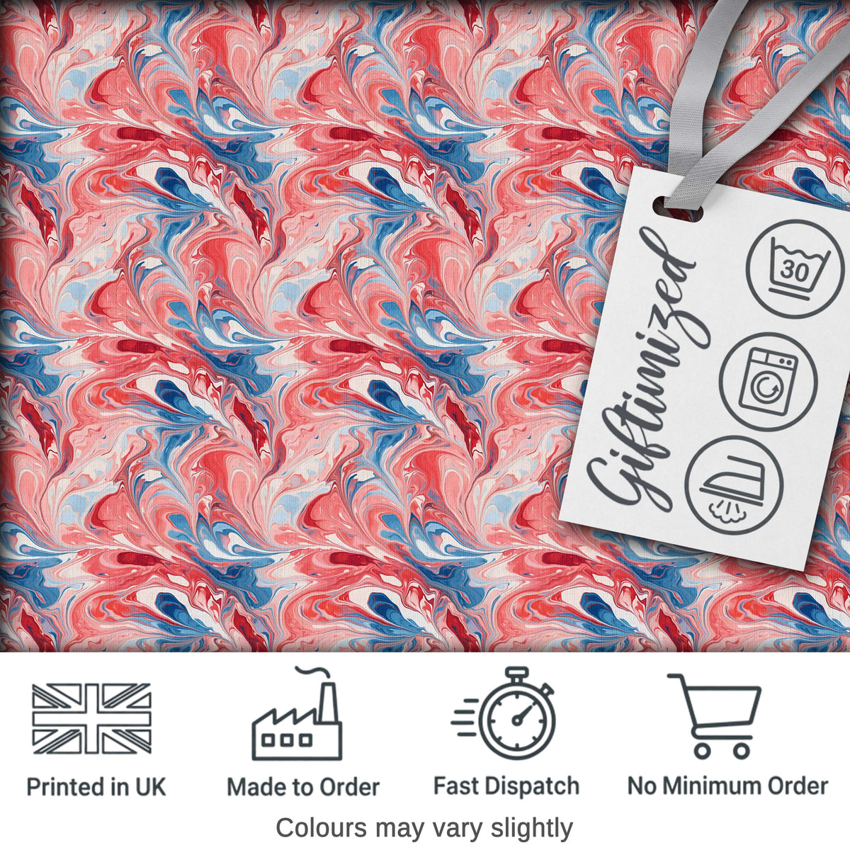 Coral Blue Soft Fluid Marble Seamless Pattern Digital Print Fabric by the Metre UK Sewing Quilting Textile