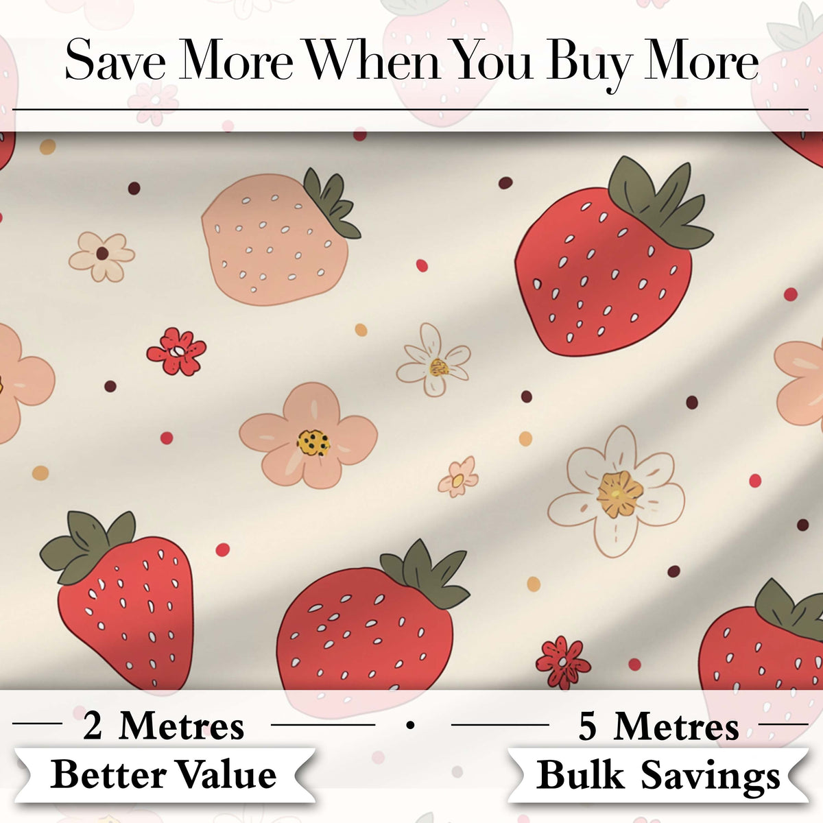 Cute Strawberry Floral Doodle Seamless Pattern Digital Print Fabric by the Metre UK Sewing Quilting Textile