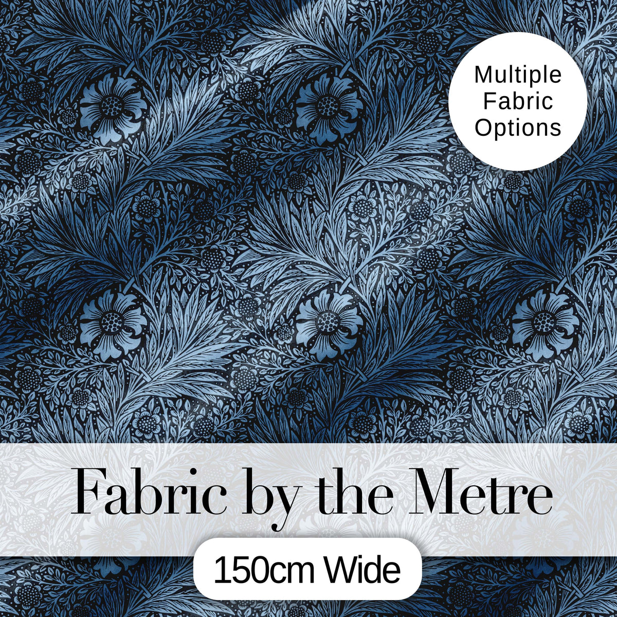 Elegant Blue Botanical Floral Seamless Pattern Digital Print Fabric by the Metre UK Sewing Quilting Textile