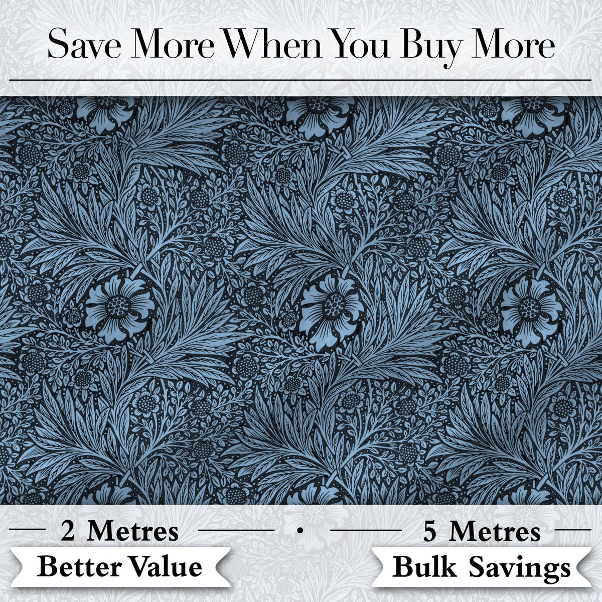 Elegant Blue Botanical Floral Seamless Pattern Digital Print Fabric by the Metre UK Sewing Quilting Textile