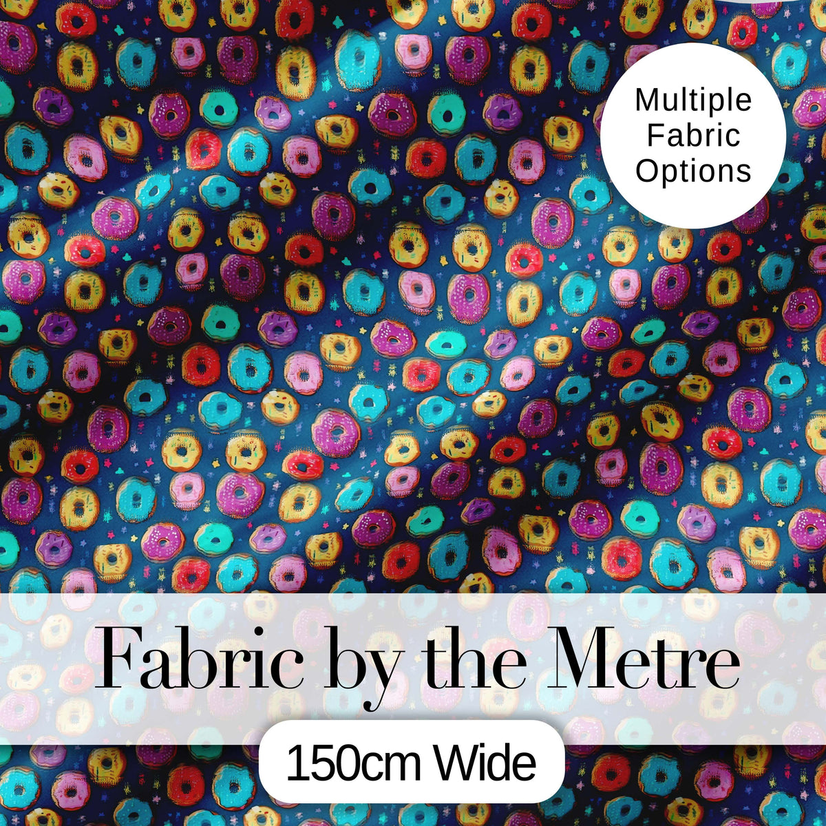 Colorful Donut Sprinkles Pattern on Dark Background Seamless Pattern Digital Print Fabric by the Metre UK Sewing Quilting Textile