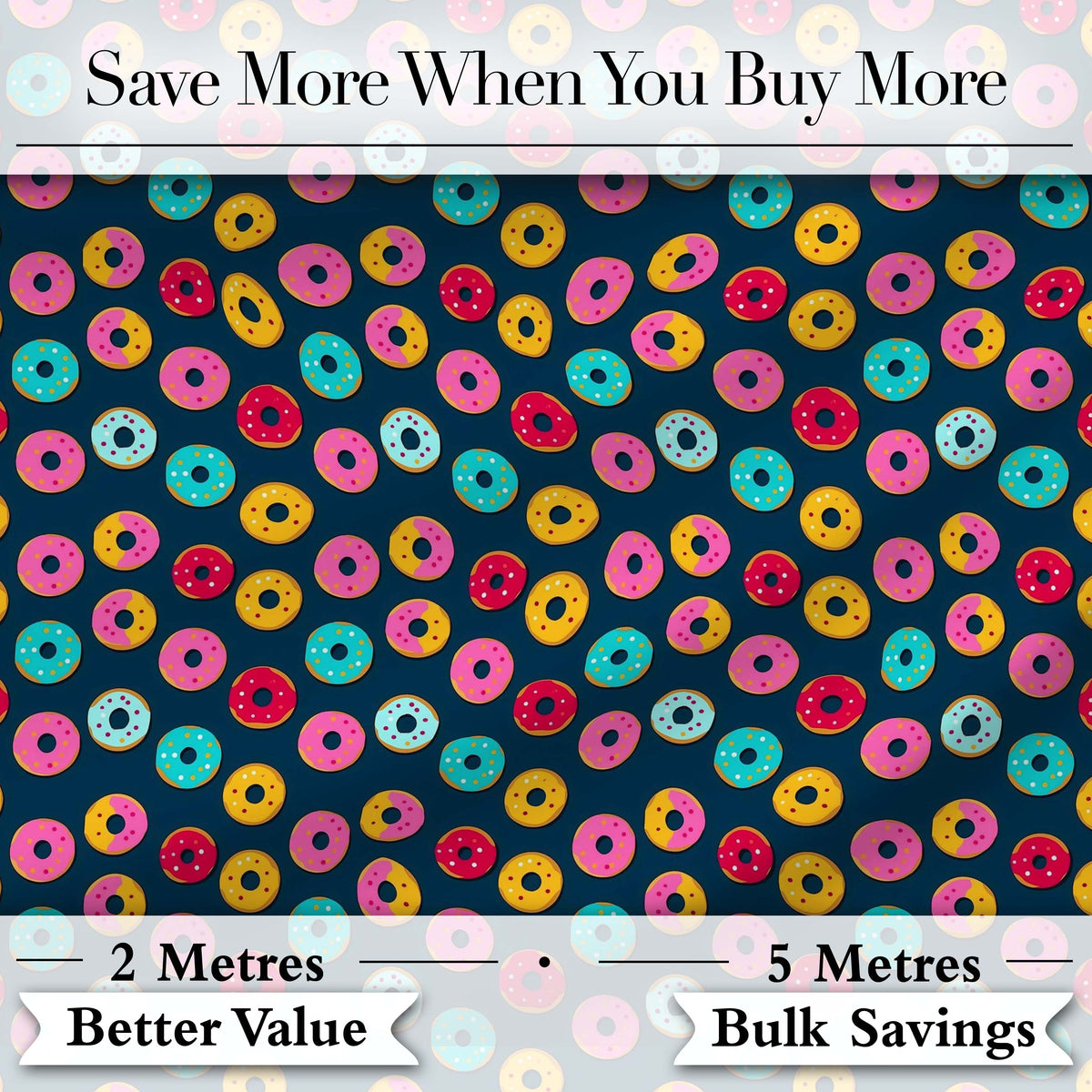 Colorful Donut Pattern on Dark Blue Background Seamless Pattern Digital Print Fabric by the Metre UK Sewing Textile