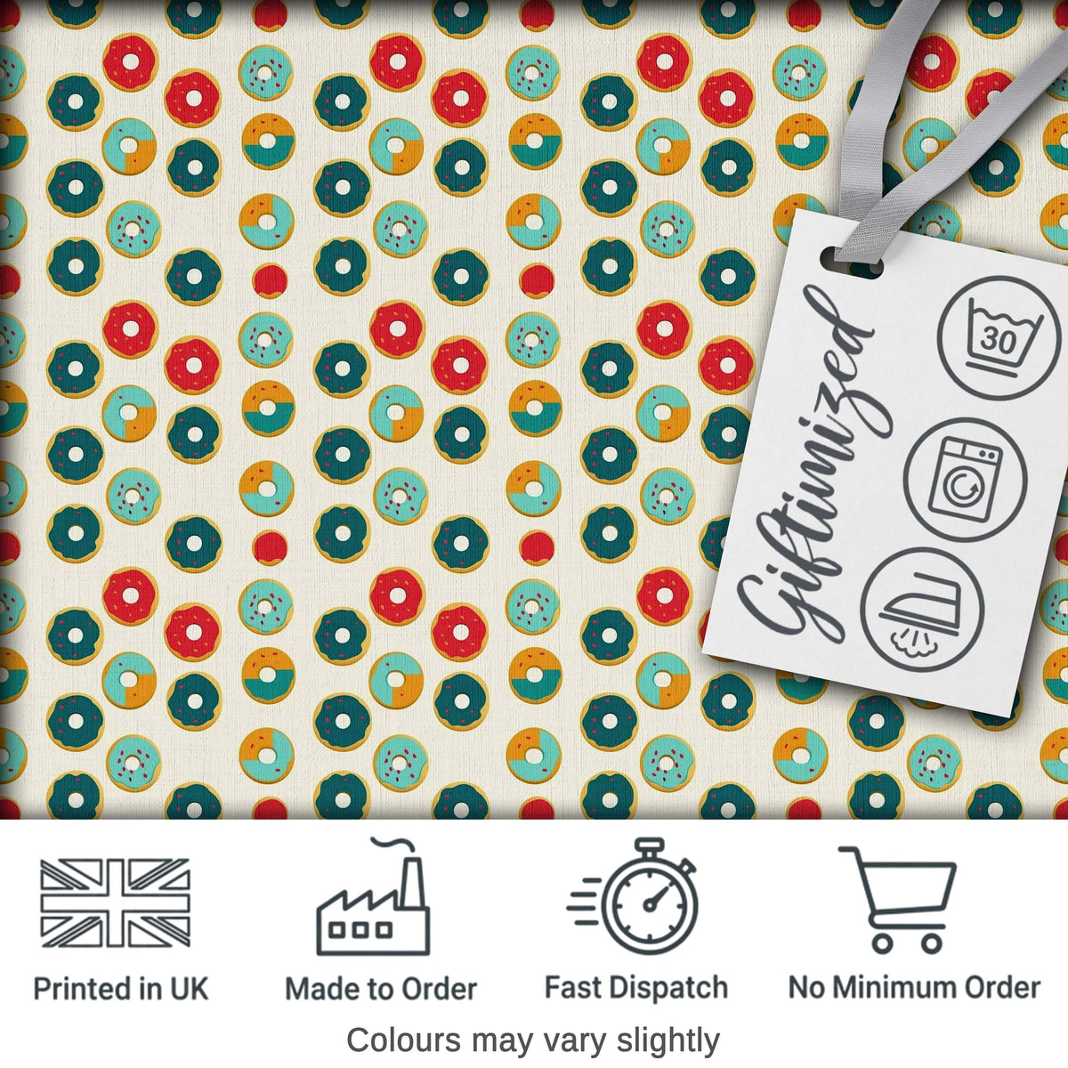 Minimal Donut Icons on Cream Background Seamless Pattern Digital Print Fabric by the Metre UK Sewing Textile