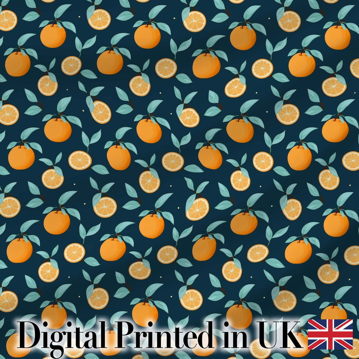 Cute Orange Slice and Leaf Pattern on Dark Background Seamless Pattern Digital Print Fabric by the Metre UK Textile