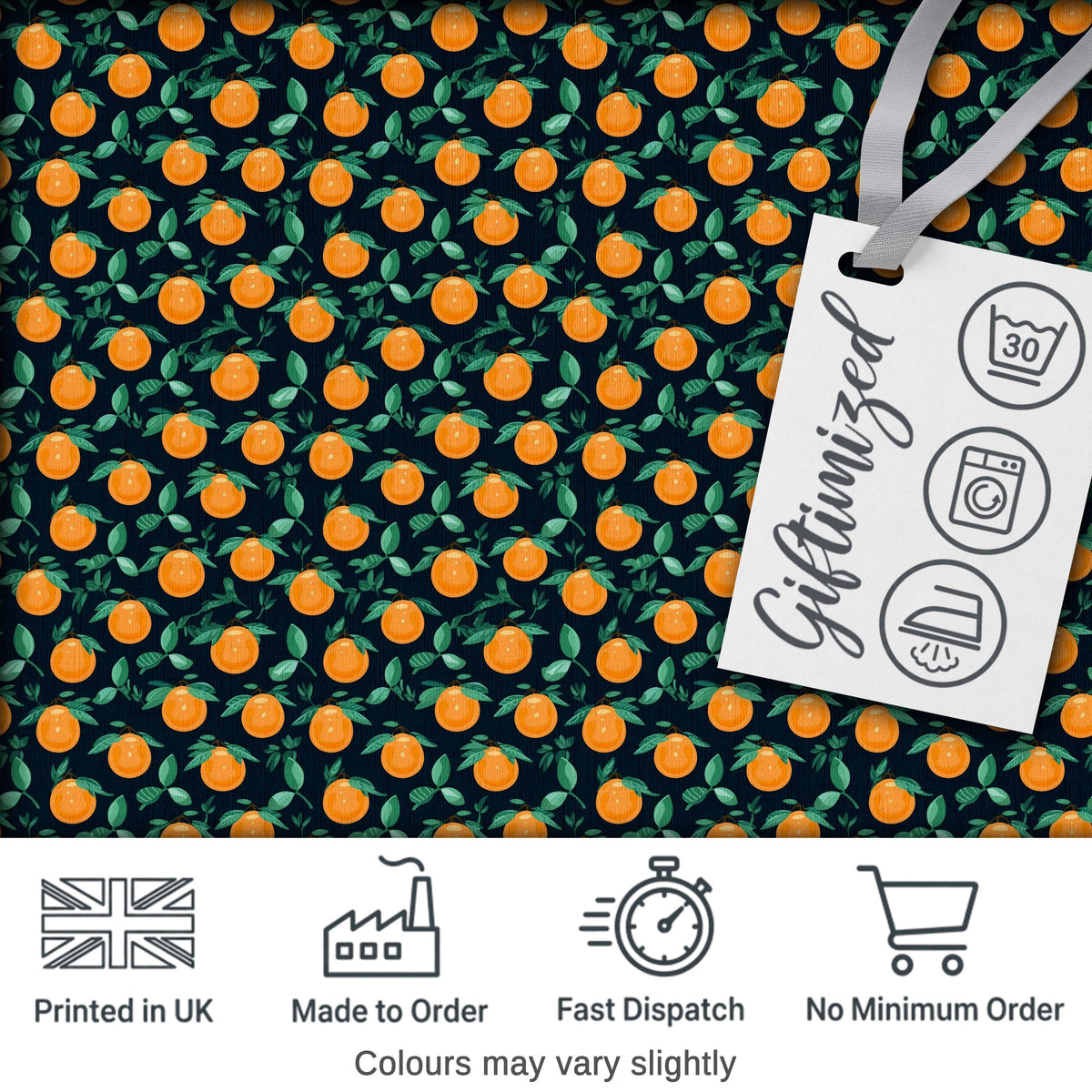 Small Orange Fruit Toss Pattern on Dark Background Seamless Pattern Digital Print Fabric by the Metre UK Sewing Quilting Textile