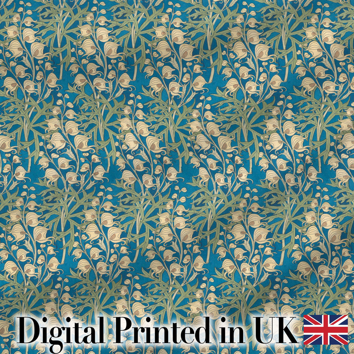 Vintage Style Floral Botanical Pattern on Blue Background Seamless Pattern Digital Print Fabric by the Metre UK Sewing Quilting Textile