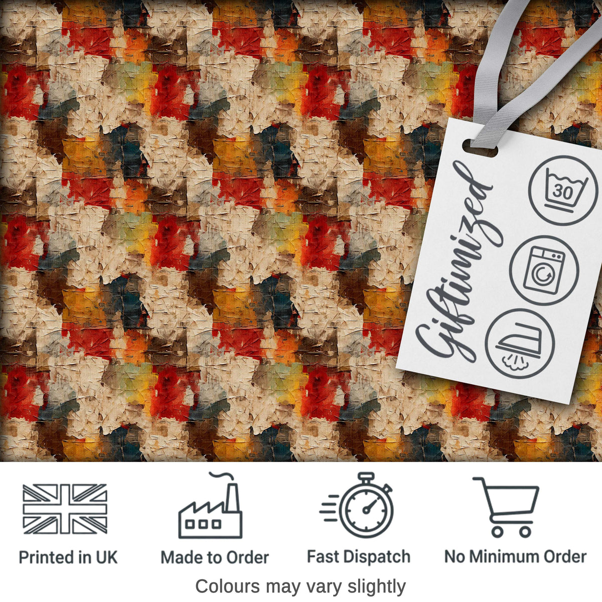 Abstract Textured Paint Brush Pattern in Warm Tones Seamless Pattern Digital Print Fabric by the Metre UK Sewing Quilting Textile
