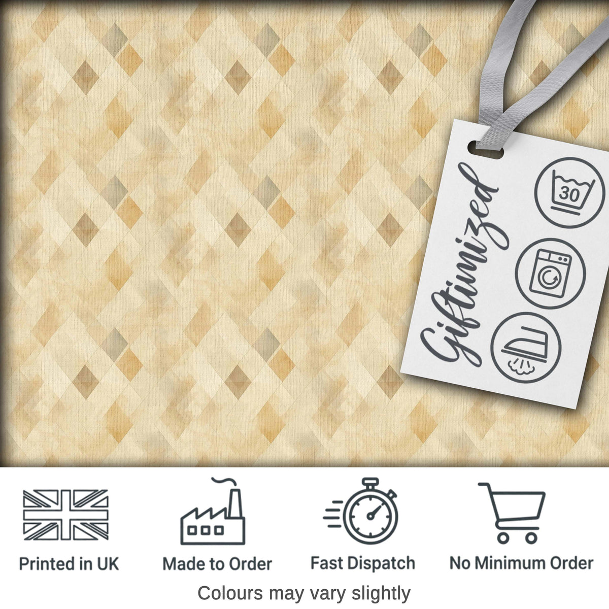 Soft Neutral Geometric Diamond Pattern on Beige Background Seamless Pattern Digital Print Fabric by the Metre UK Sewing Quilting Textile