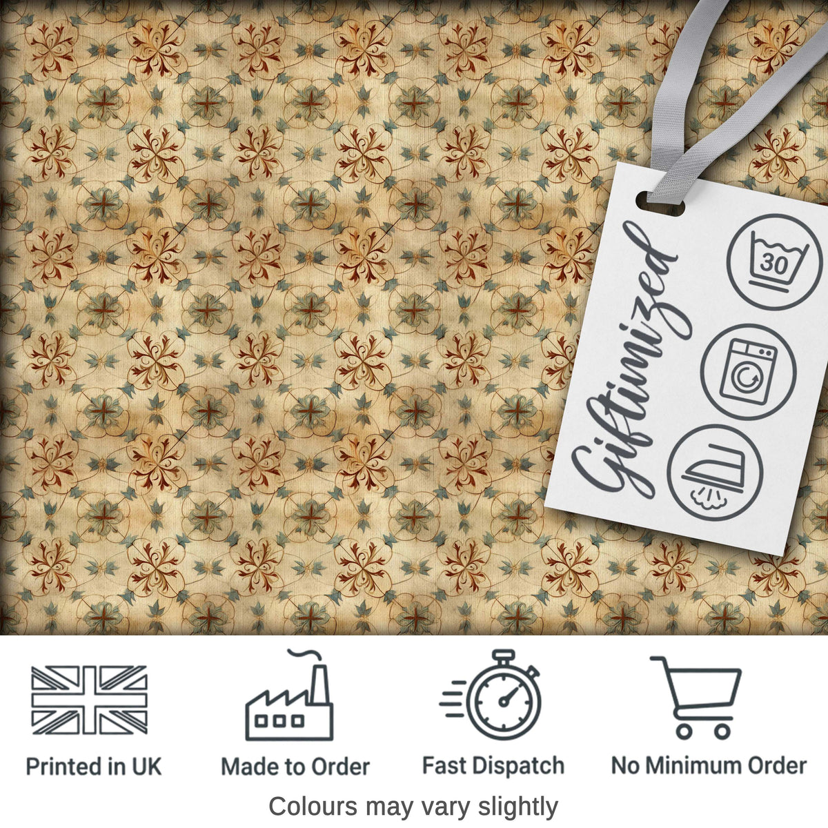 Elegant Floral Vintage Pattern in Soft Neutral Tones Seamless Pattern Digital Print Fabric by the Metre UK Sewing Quilting Textile