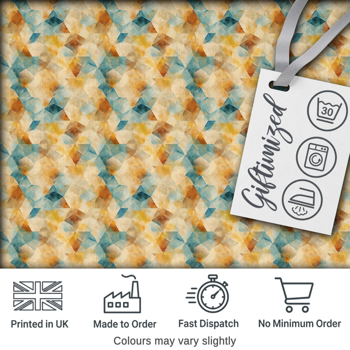 Abstract Geometric Watercolor Shapes in Soft Blue and Orange Seamless Pattern Digital Print Fabric by the Metre UK Sewing Quilting Textile