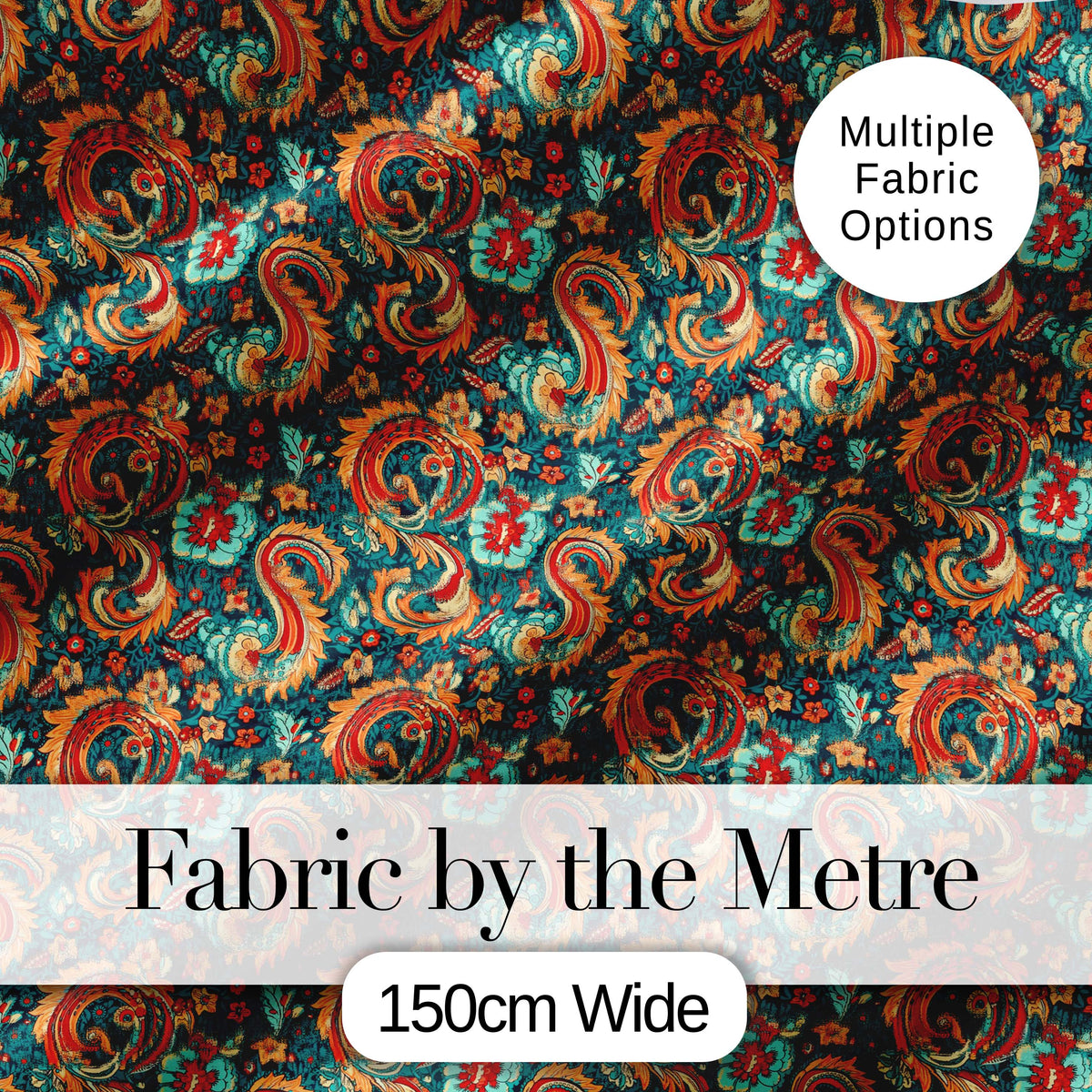 Vintage Paisley Floral Pattern with Teal Background Seamless Digital Print Fabric by the Metre UK Sewing Quilting Textile