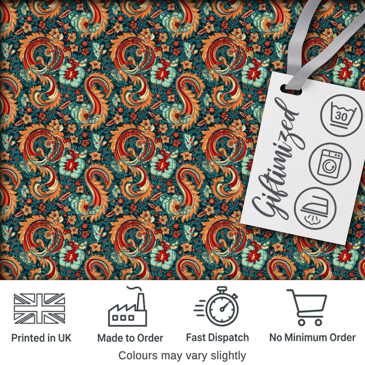 Vintage Paisley Floral Pattern with Teal Background Seamless Digital Print Fabric by the Metre UK Sewing Quilting Textile
