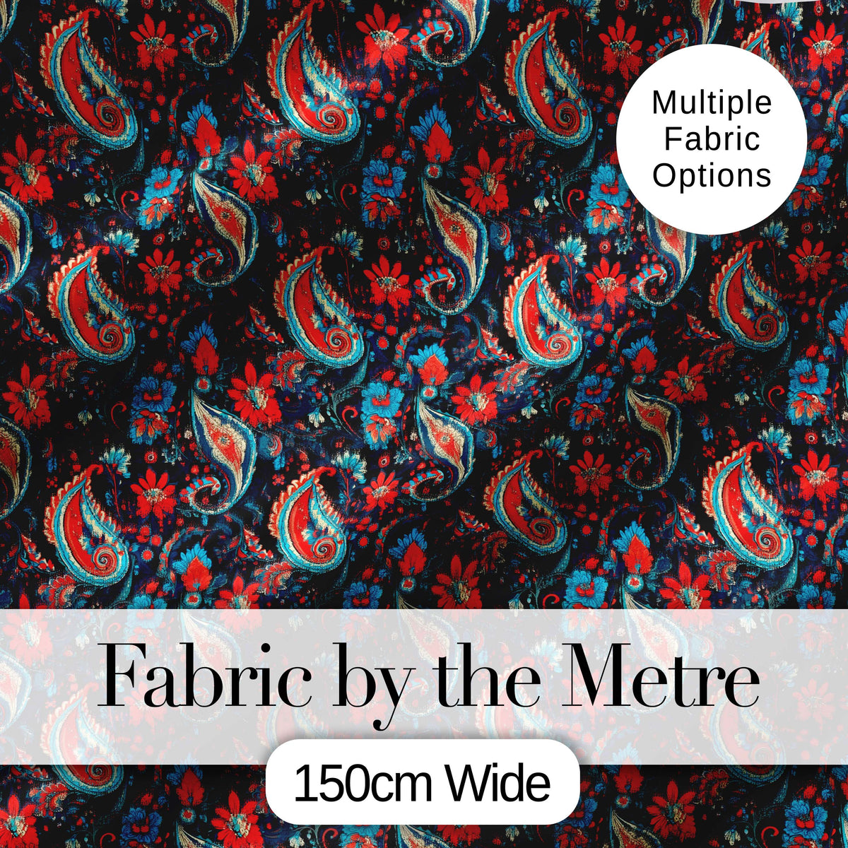 Bold Paisley Floral Pattern with Dark Blue Background Seamless Digital Print Fabric by the Metre UK Sewing Quilting Textile